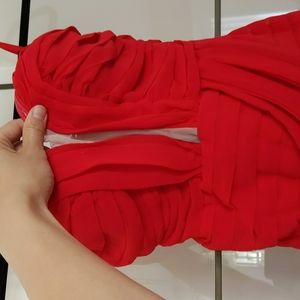 Mermaid style red gown dress peekaboo panel